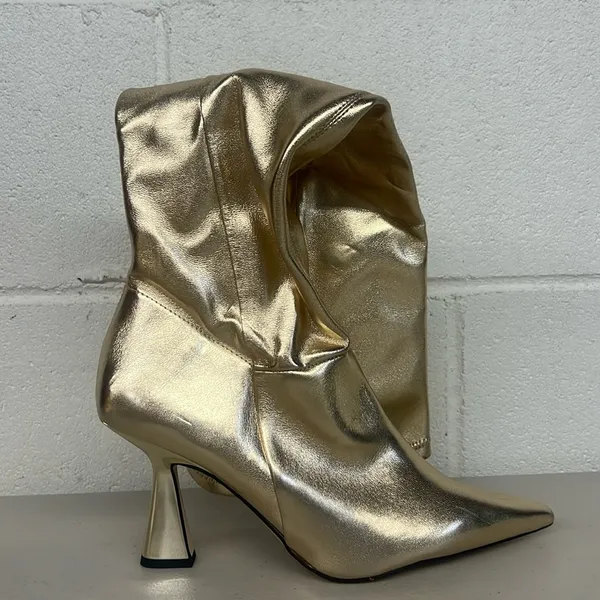 Franco Sarto sz8 Alta vintage nostalgic gold heeled boots calf sexy pointed toe - Image 2