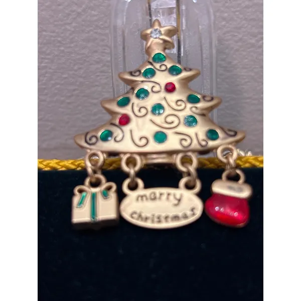 Christmas Tree Brooch Pin Enamel Gift Mitten Merry Christmas‎ Charms Gold Tone - Image 2