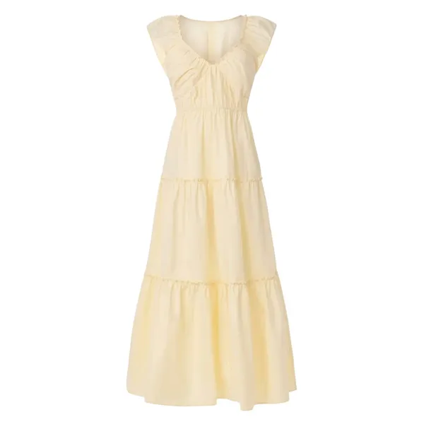 Derek Lam Yellow Tiered Ruffle Midi Dress Size 2 Cotton Cottage Designer $420 - Image 7