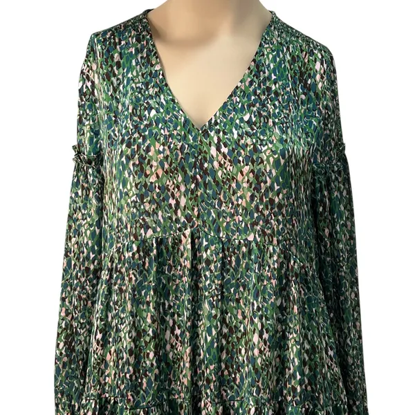 Easel Floral Green Tiered‎ Babydoll Dress S Flowy Earthy Indie Tiered Boho NWT - Image 2