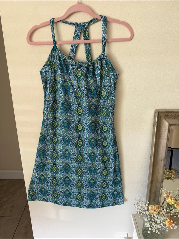 Prana blue green boho Quinn athletic built in bra mini outdoor dress S - Image 2