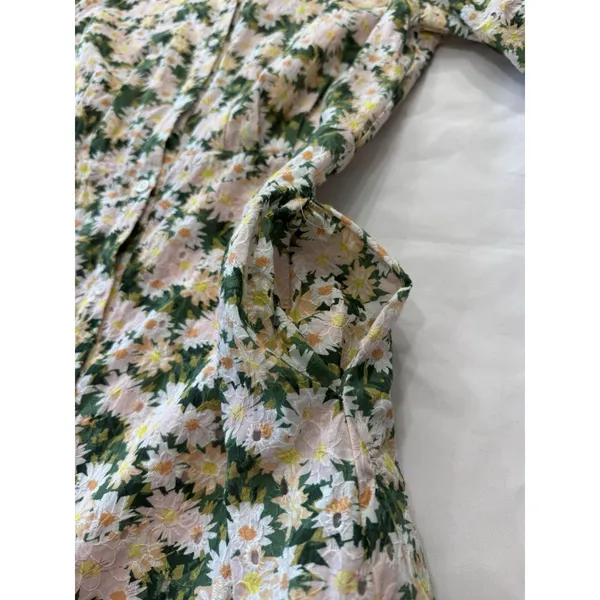 Aureum Anthropologie Cotton Daisy Eyelet Mini Dress Medium Cinched Waist Ric Rac - Image 7