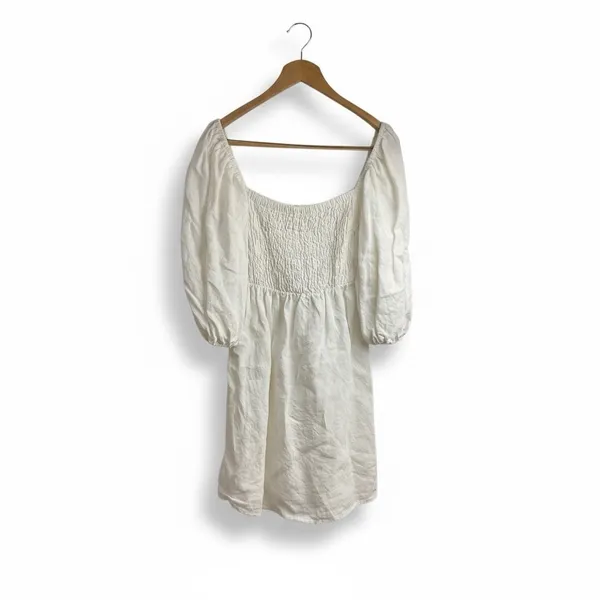 Tuckernuck‎ Dress Annie Smocked Mini Linen in White Size Large - Image 2