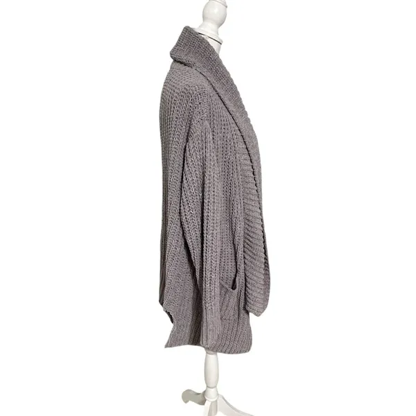 POL Chunky Chenille Knit Cardigan Grey Size L Oversized Boho Cabincore Cozy - Image 2