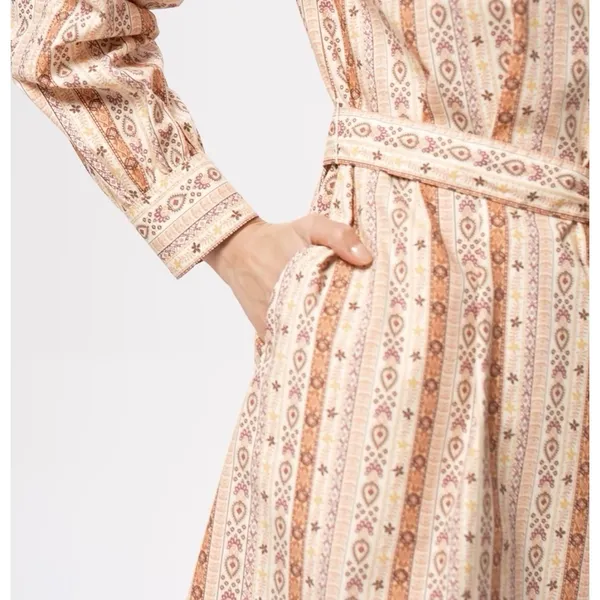 Universal Threads NWT Bishop Long Sleeve Poplin Shirtdress Large Beige Striped - Image 3