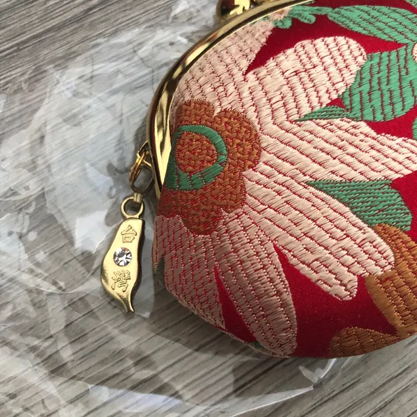 New Taiwan Gamaguchi Small Embroidered Coin Purse Pouch with Floral Embroidery - Image 6