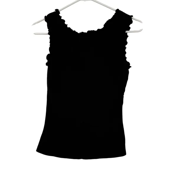 Brandy Melville Black Crinkle Ruffle‎ Tank Top Ribbon Tie OS Whimsigoth Romantic - Image 5