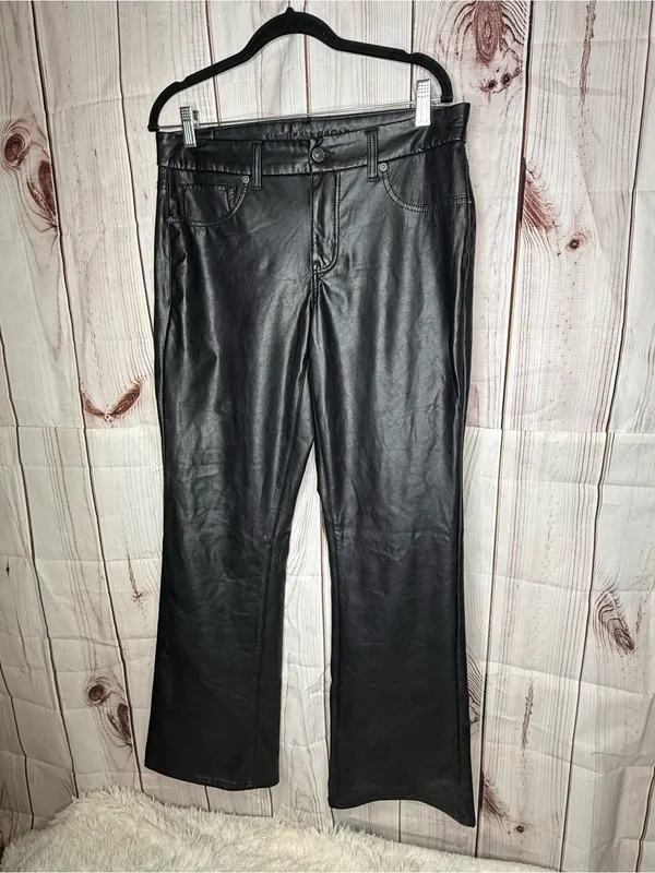 American Eagle Outfitters Black Faux Leather Flare Pants - Image 3