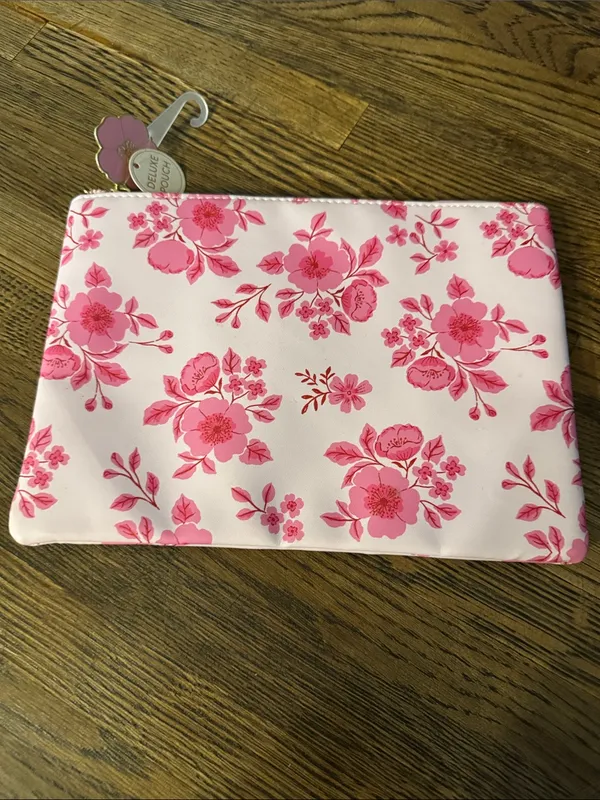 Luxe Pink Floral Cosmetic Bag - Light Pink with Hot Pink Flowers - Image 2
