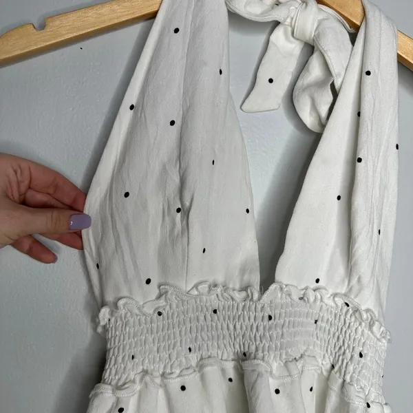 Superdown Women's Emilia Ruffle Halter Mini Dress White + Black Polka Dot Size M - Image 3