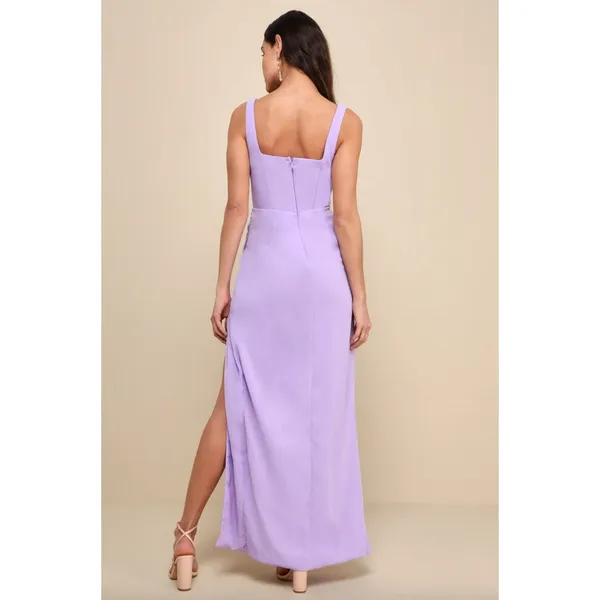 NEW Lulus Glamorous Disposition Lavender Ruched Maxi Dress Size M Bridesmaid - Image 3