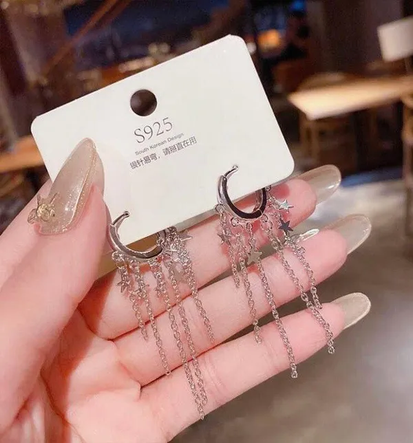 18K White Gold Plated Star Tassel Long Dangle Drop Earrings for Women - Image 4