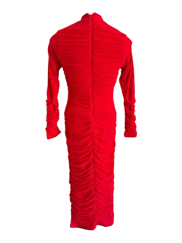 OYS Ruched Long Sleeve Dress Red Medium NWT - Image 4