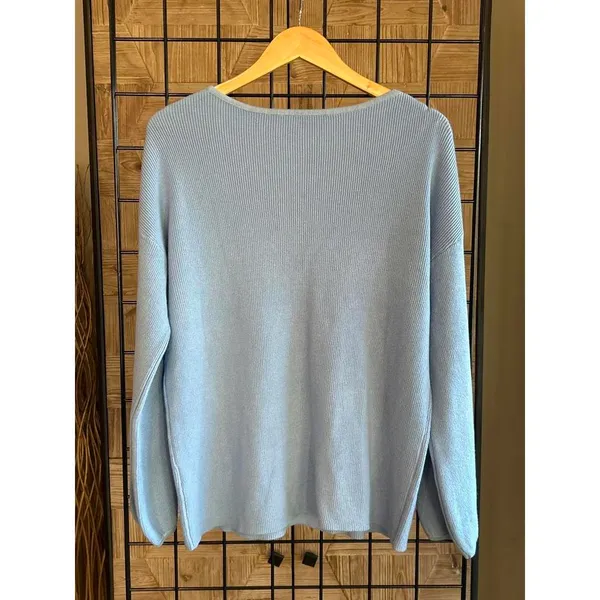 Womens Knit Sweater Medium Blue V-Neck Pullover Long Sleeve Cozycore - Image 4