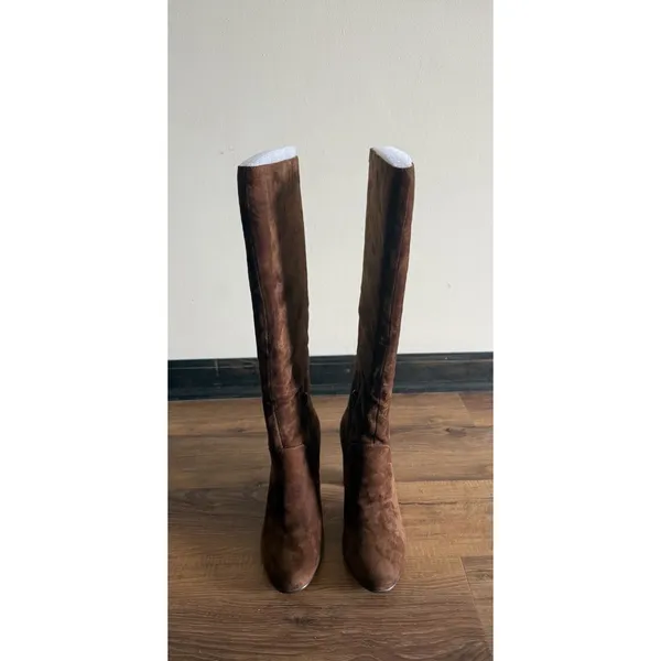 Chelsea & Violet Tall Knee Carmel Suede Boot Side Zip Block Heel Brown 8 M NEW - Image 3