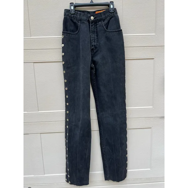 VTG Lawman Bareback Western Jeans High Rise Relaxed Fit Side Button Black Sz 5 - Image 3