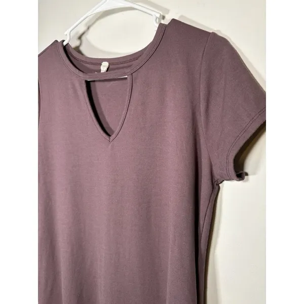 T-Shirt Dress Mauve Keyhole Neck Scallop Hem Casual‎ Preppy Normcore Weekend M - Image 2