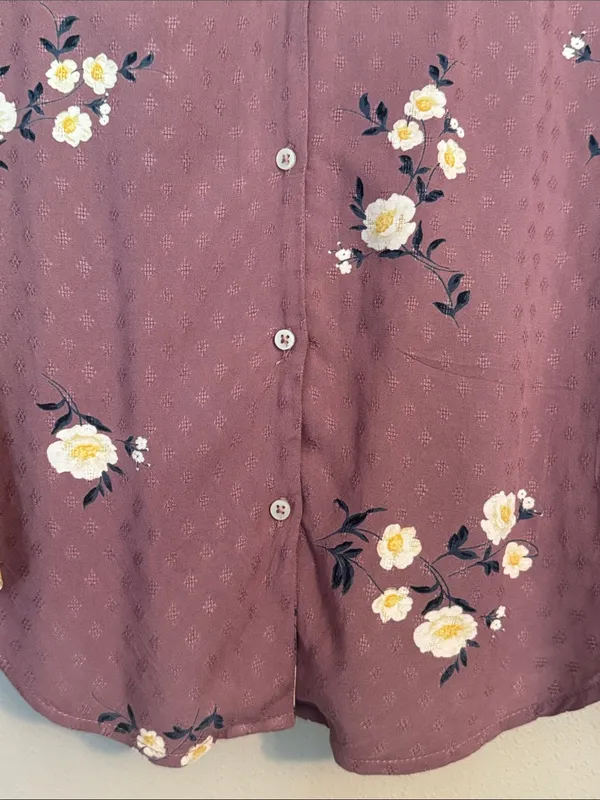 ABERCROMBIE & FITCH Floral Button-Down Blouse S 19” p2p Dusty Plum EUC - Image 5
