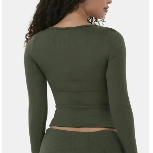 No Boundaries Womens Top Sz S Green Seamless Rib Knit Crop Long Sleeve Casual - Image 5
