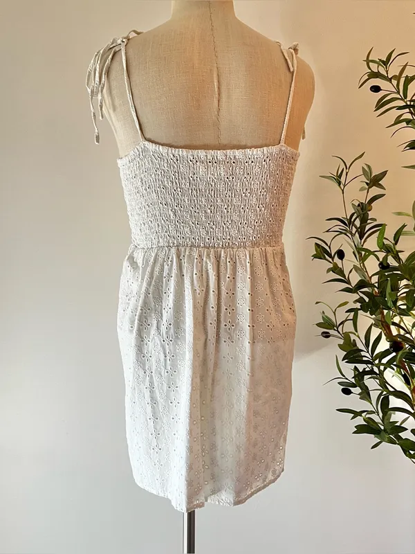Aeropostale White Eyelet Tie-Shoulder Mini Sundress - Image 3