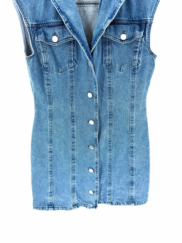 Anthropologie Le Lis Western 90’s Button Front Sleeveless Blue Denim Mini Dress - Image 7