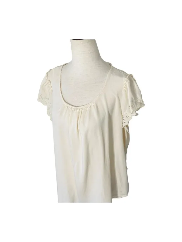 LC LAUREN CONRAD Beige Eyelet Sleeve Blouse - Image 2