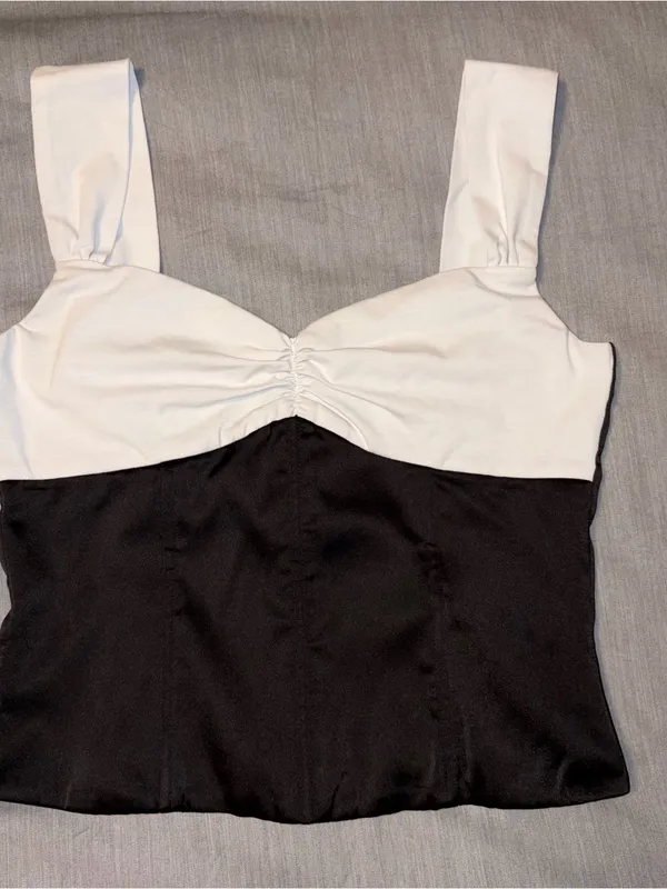 Edikted Leandre Contrast Satin Effect Top, Medium, Black White - Image 4