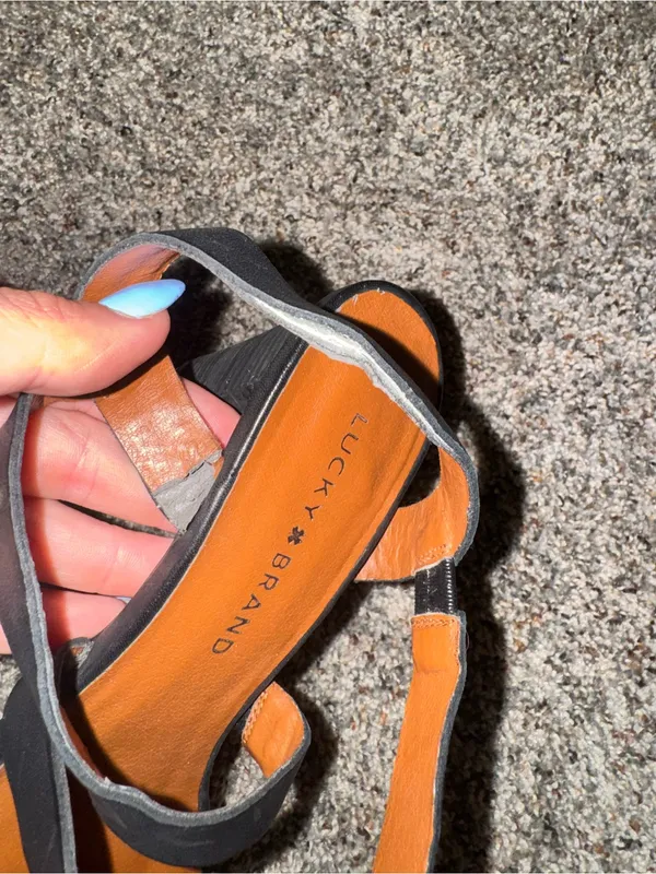 Lucky Brand Black Strappy Leather Slingback Heel Sandals - Image 5