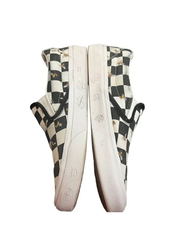 VANS Classic Slip On Sneakers Unisex 8 Black White Bee Check Skate - Image 4
