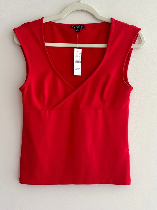 J. Crew Stretch Cotton Cap-Sleeve Crossover Shirt, Vintage Red, Size Small, NWT - Image 5