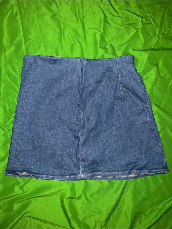 Show Me Your MuMu Blue Denim Mini Skirt with Front Hem Cutout size Small - Image 2