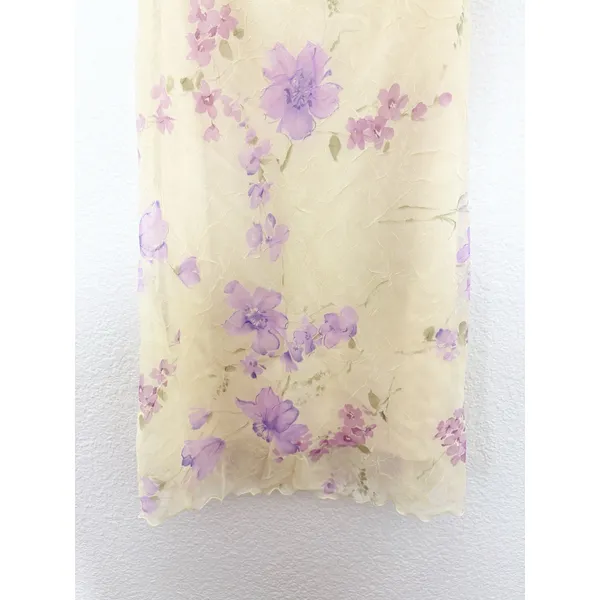 Vintage 90s City Triangles Butter Yellow Floral Midi Dress Fairy Coquette Y2K - Image 8