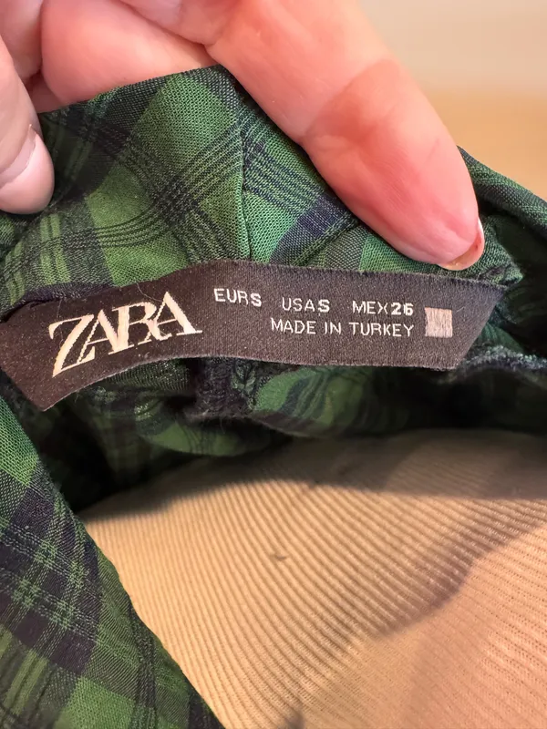 Zara Blue Green Plaid Drape Neck Blouse Shirt Top Preppy Lightweight S - Image 7