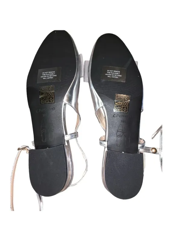 C. Paravano Size 8.5 (EU 39.5)- Sling Back Flats - Silver With Bow Accent. - Image 8