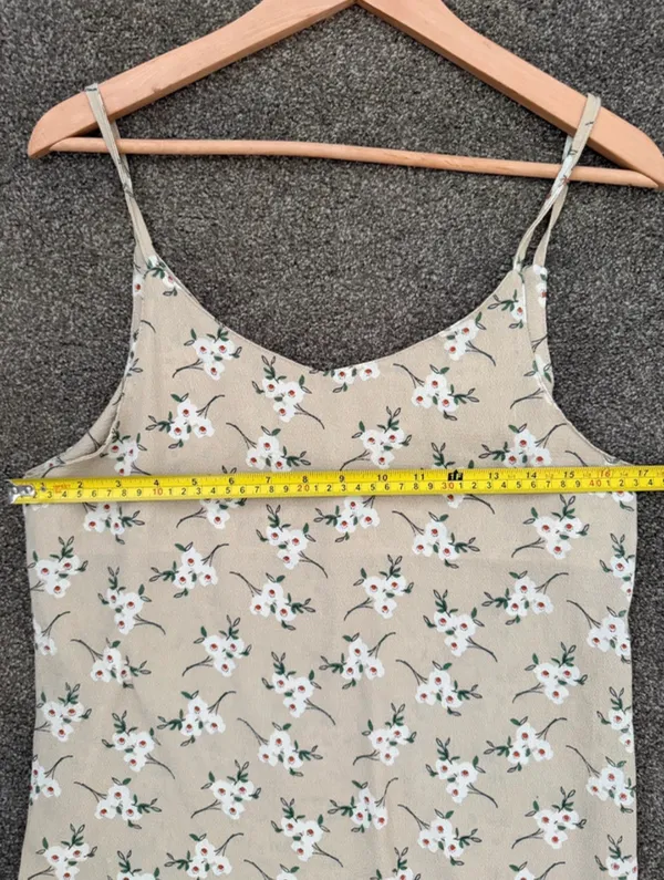Beige Floral Slip Dress with Ruffle Hem - Image 3