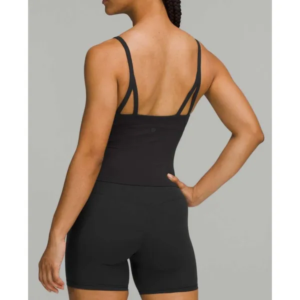 Lululemon Strappy Nulu Shelf Tank Top Black Fitted Crop Size 6 Shelf Bra W1DNJS - Image 2