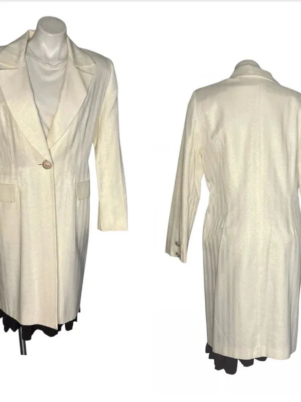 LILY & TAYLOR Ivory Blazer Coat Longline Crystal Buttons Shimmer Fabric Size 14 - Image 12