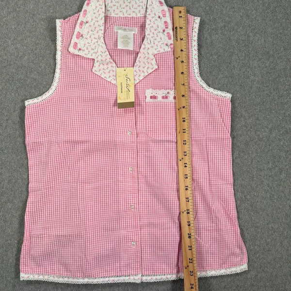 Secret Treasures Gingham Pajama Top Women's Small Pink Cottagecore Sleeveless - Image 5