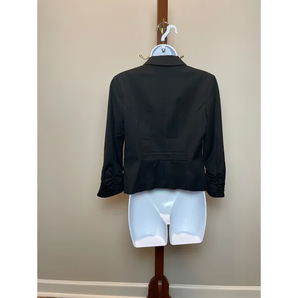 Express Black Single‑Breasted Ruched Sleeve Suit Jacket Size 4 - Image 3