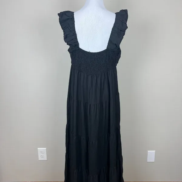 Jason Wu‎ Maxi Dress Womens Large Black Tiered Linen Blend Pleated A-Line L FLAW - Image 8