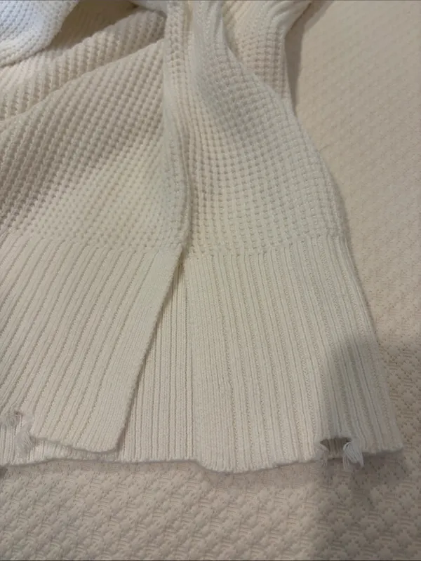Pistola White Distressed Waffle-Knit Crewneck Sweater - Image 7