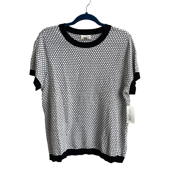 Maison Jules Sweater Top Womens XL Black White Honeycomb Mod‎ Textured Crew Neck - Image 3
