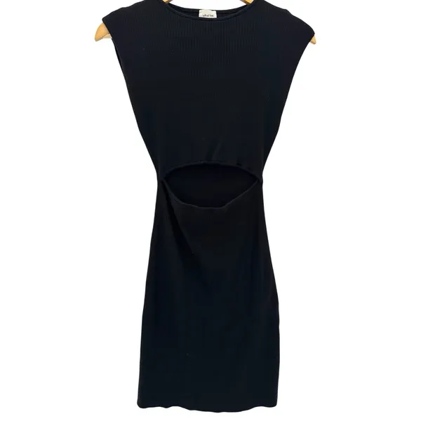 Wilfred Free Cutout Ribbed Mini Dress Black Sleeveless Bodycon Aritzia S LBD‎ - Image 3