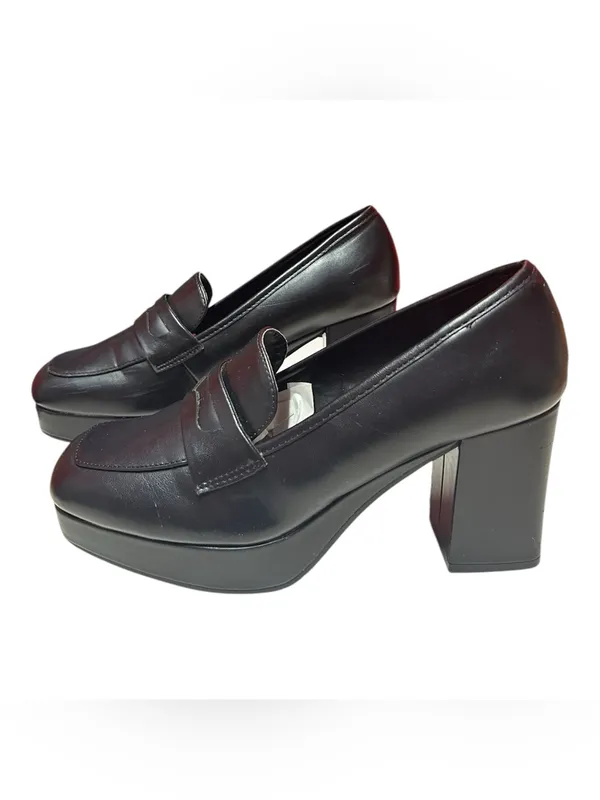 Urban Outfitters black loafers high block 3.5” heel thick platform sole - Image 3