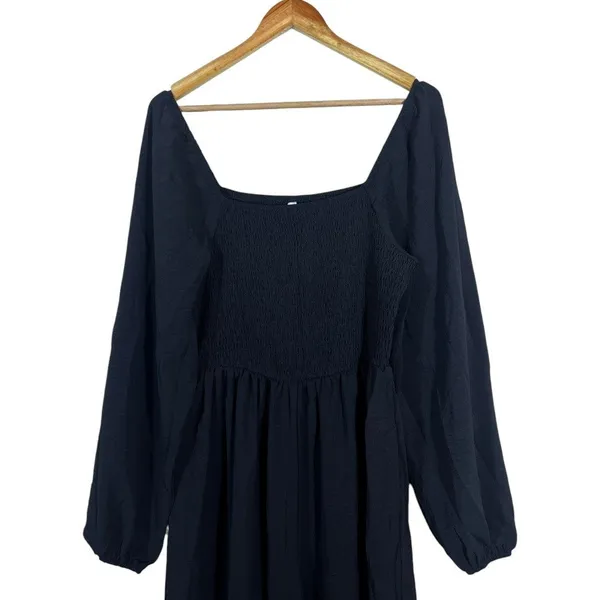 NWT Dokotoo Wide Leg Smocked Square Neck Jumpsuit Solid Black Minimalist Size L - Image 3