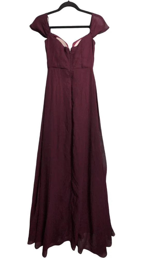 Birdy Grey Wine Off Shoulder Pleated Bodice Evening Gown Dress Wedding Size XS - Image 3
