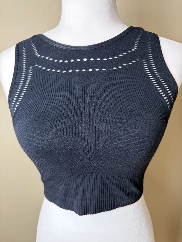 By ANTHROPOLOGIE Black Sheer Ribbed Seamless Tank Top Cropped Black Size M/L - Image 2
