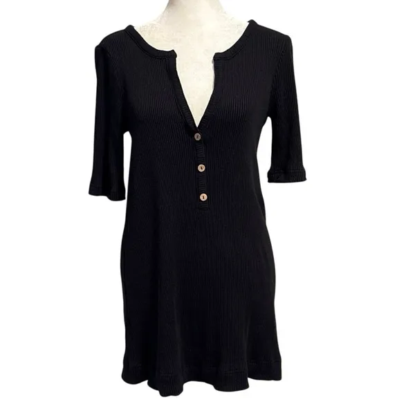 Free People Beach Size S Jane Shift Mini Dress Ribbed Black OB1903813 - Image 2