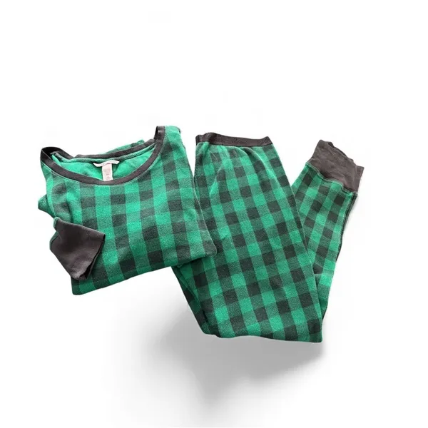 Victoria’s Secret Buffalo Plaid Thermal Pajama Set Sz L Green Black Check Cozy - Image 3