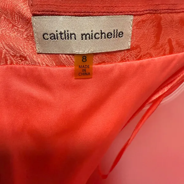 Caitlin Michelle Halter Dress Women 8 Coral Pink‎ Excellent Floral Brocade Party - Image 6